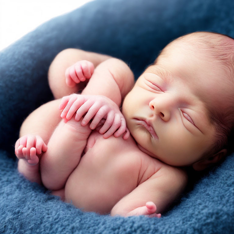 Newborn Baby Sleeping Peacefully in Soft Blue Blanket