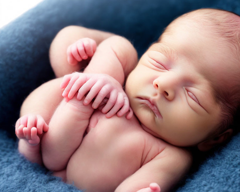 Newborn Baby Sleeping Peacefully in Soft Blue Blanket