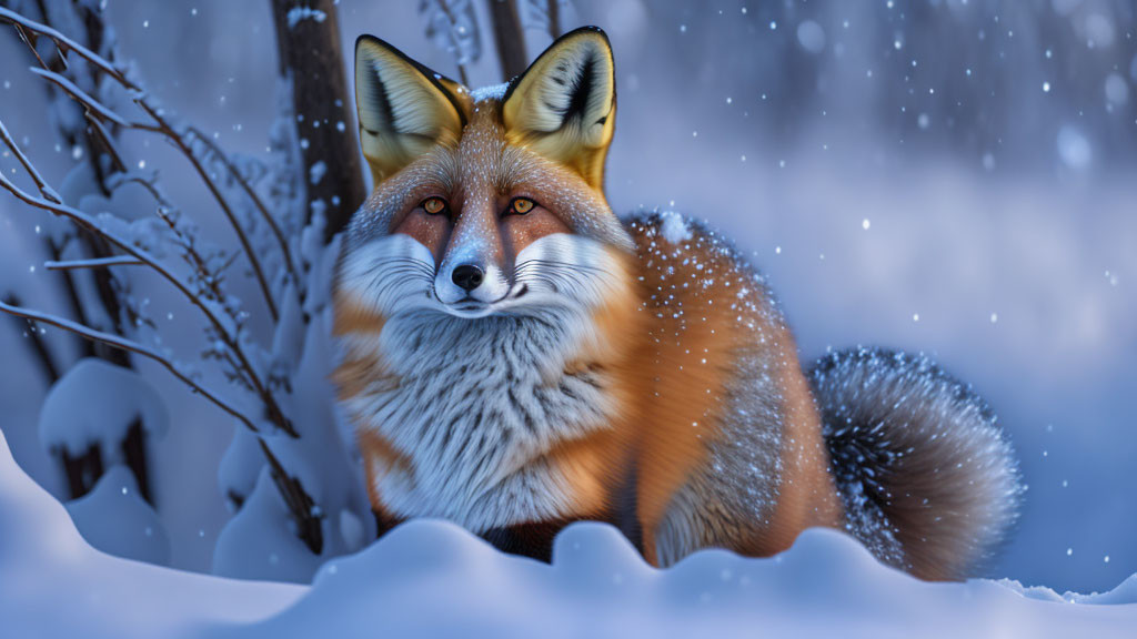 Majestic fox in snowy landscape with detailed fur colors