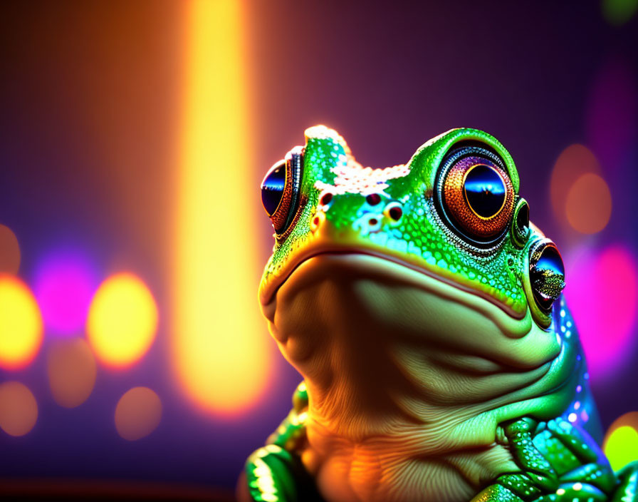 Colorful Frog with Vibrant Eyes in Blurry Background