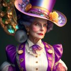 Woman with Green Eyes and Purple Hair in Victorian Outfit