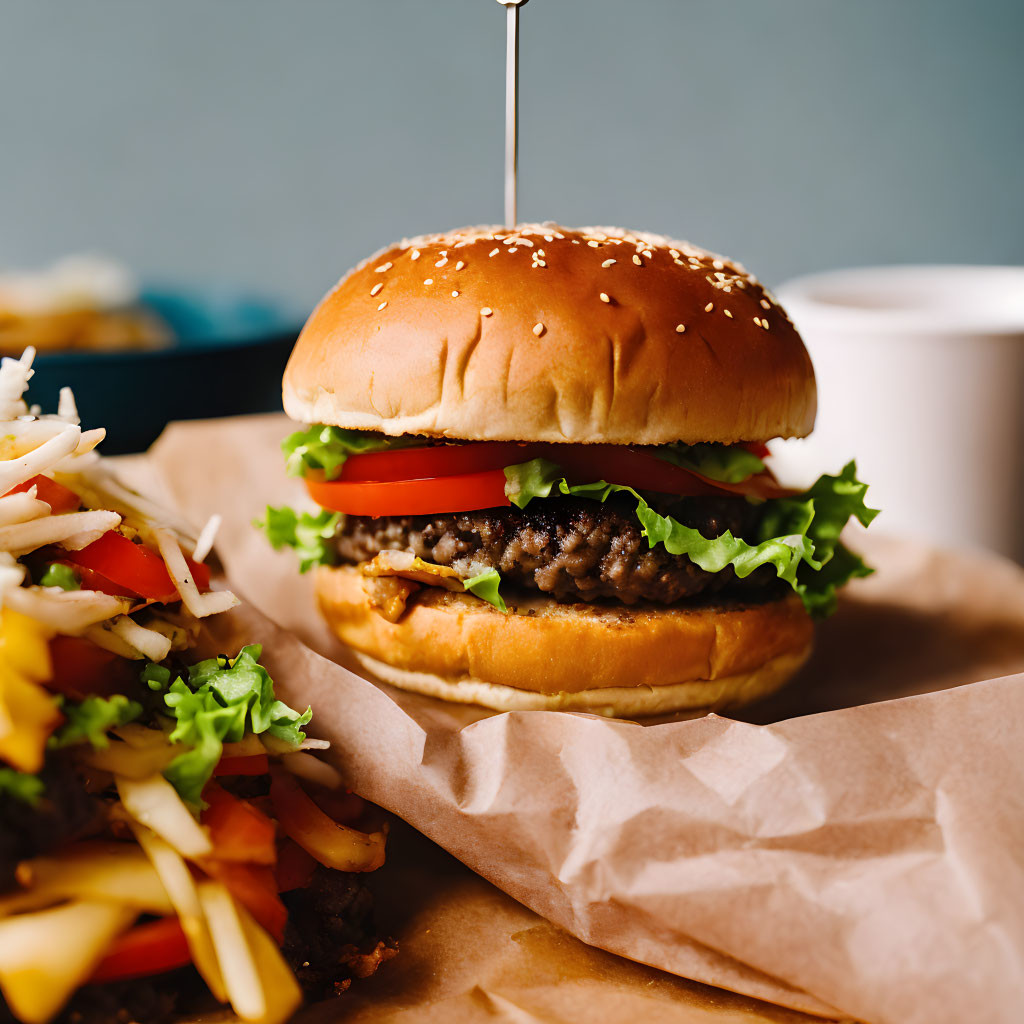 Classic Hamburger Meal with Fries and Drink on Sesame Seed Bun