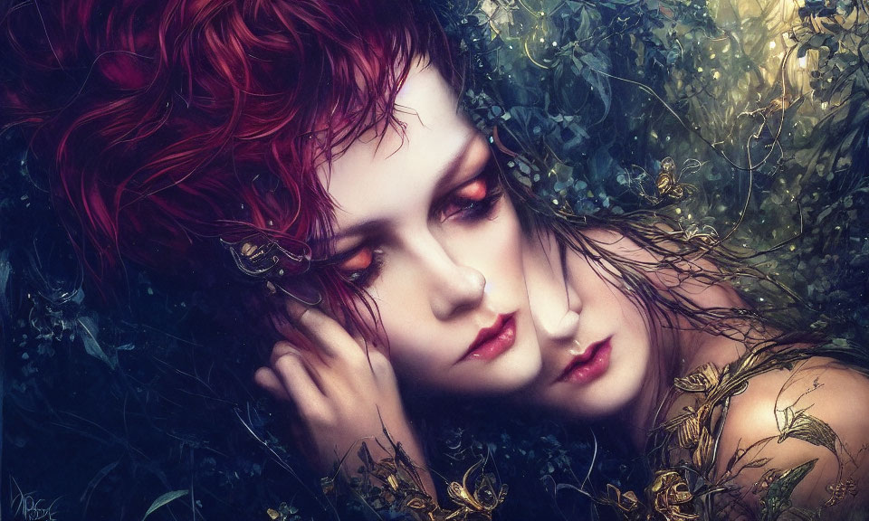 Digital Artwork: Two Women with Red Hair in Mystical Setting