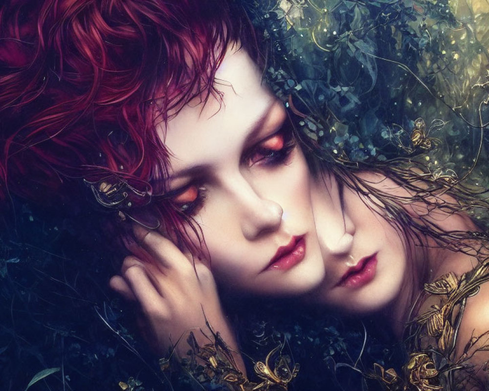 Digital Artwork: Two Women with Red Hair in Mystical Setting