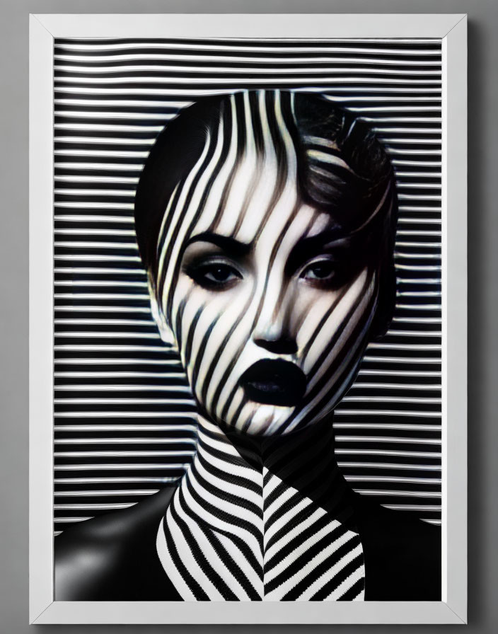 Portrait with Black and White Striped Optical Illusion Effect