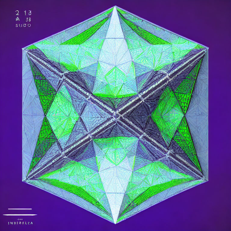 Symmetrical 3D Geometric Structure in Blue, Green, and Black Patterns