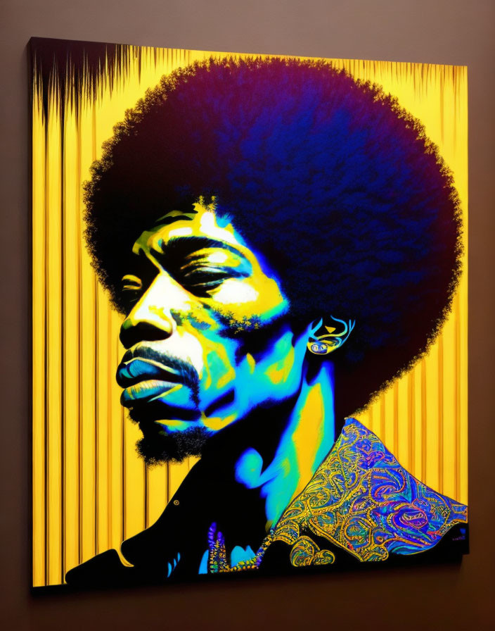 Colorful Pop-Art Style Portrait of Man with Afro on Canvas