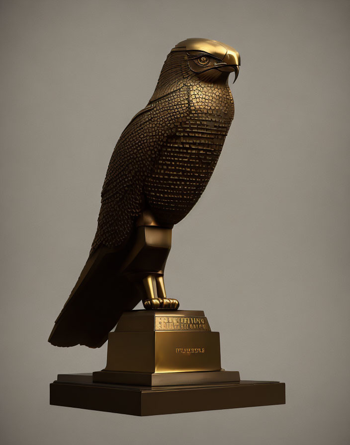 Golden eagle statue on pedestal with engraved text in 3D render