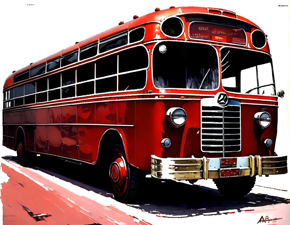 Classic Vintage Red Bus Against Stylized Background