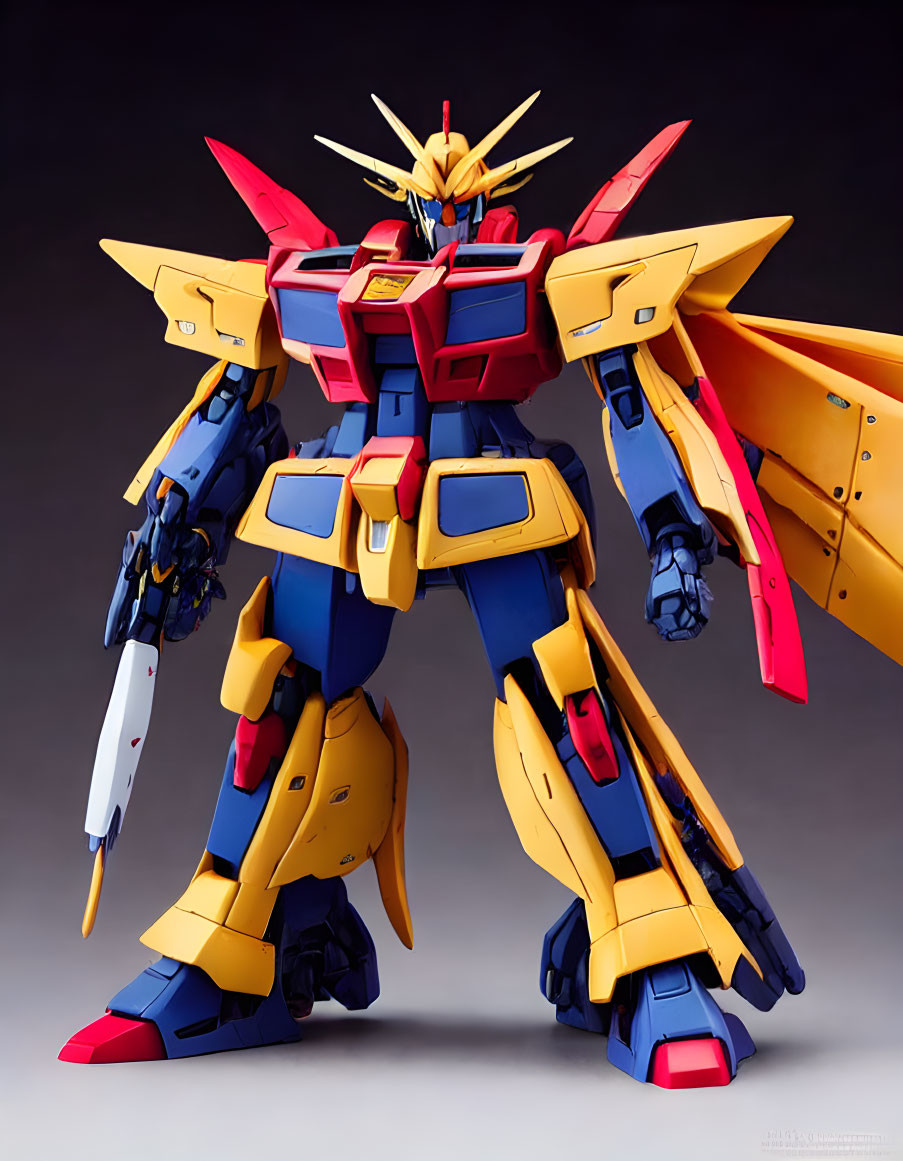 Colorful Mecha Model with V-Shaped Crest and Wing-like Attachments