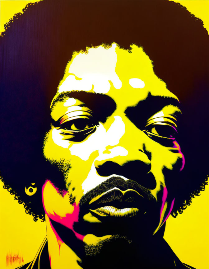 Vibrant portrait with high contrast colors of a man with afro.