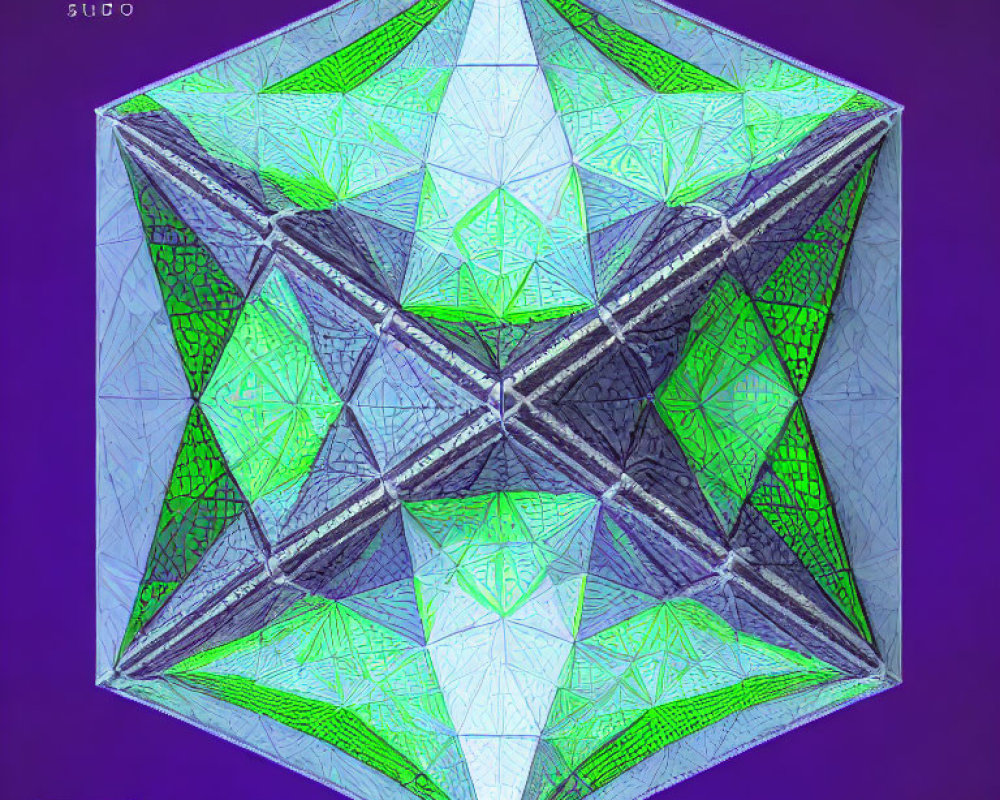 Symmetrical 3D Geometric Structure in Blue, Green, and Black Patterns