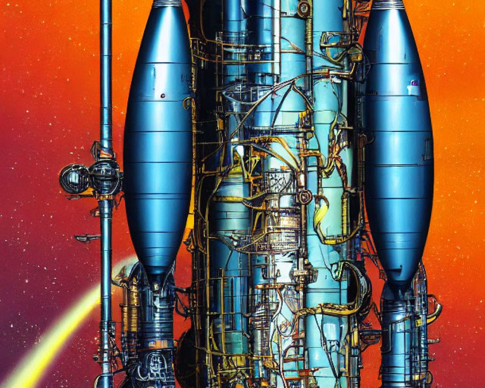 Detailed Futuristic Spacecraft Illustration on Vibrant Cosmic Background