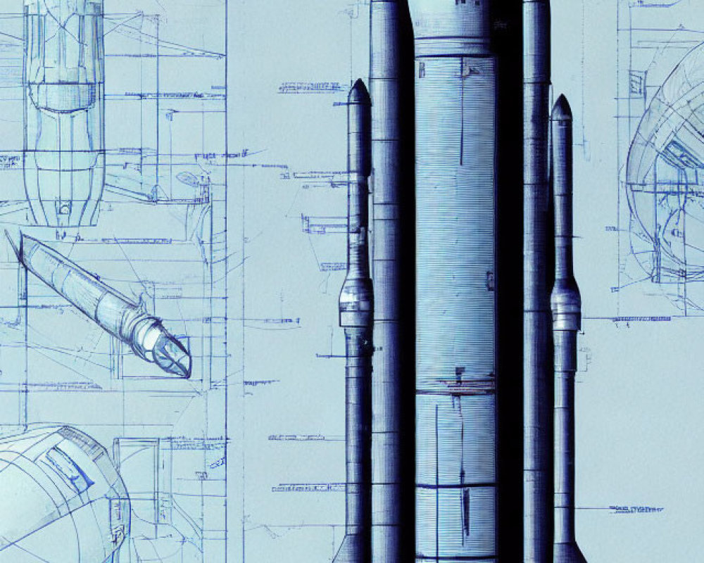 Detailed Blueprint Illustration of Missile or Rocket Design