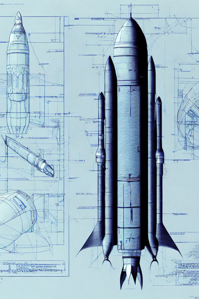 Detailed Blueprint Illustration of Missile or Rocket Design