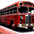 Classic Vintage Red Bus Against Stylized Background