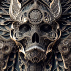 Intricate Metallic Skull with Mechanical Elements on Dark Background