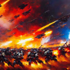 Intense Sci-Fi Battle Scene with Spaceships and Armored Soldiers