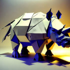 Geometric 3D rhinoceros model on gradient background with dramatic lighting.