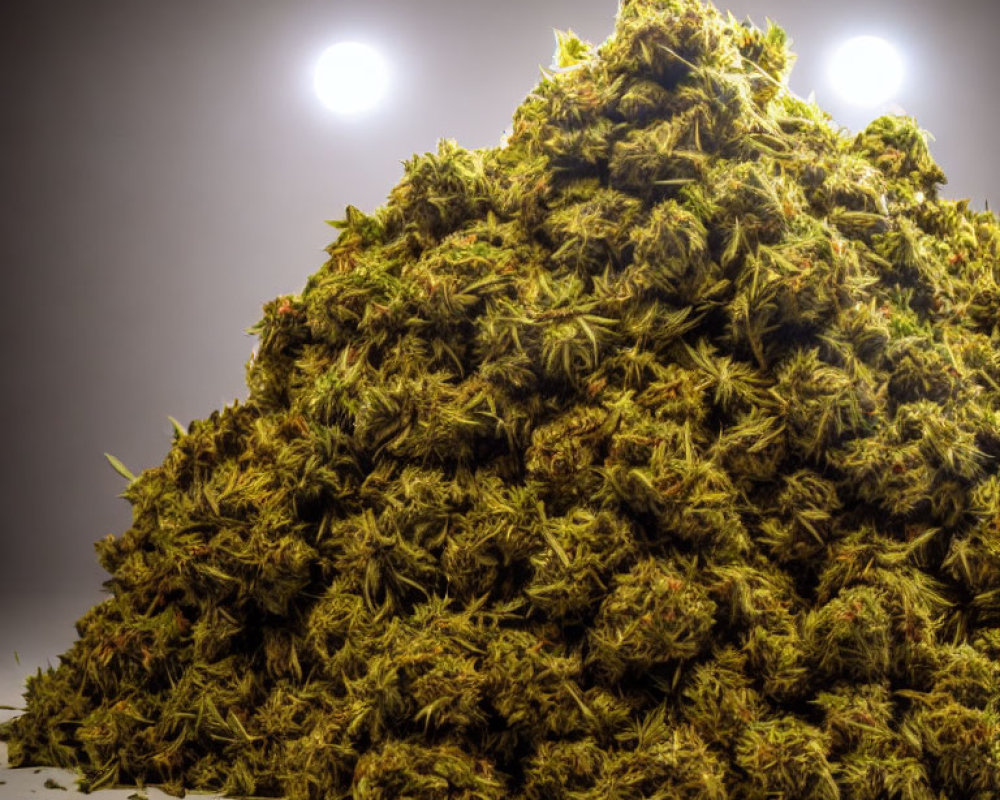 Abundant cannabis buds under bright lights