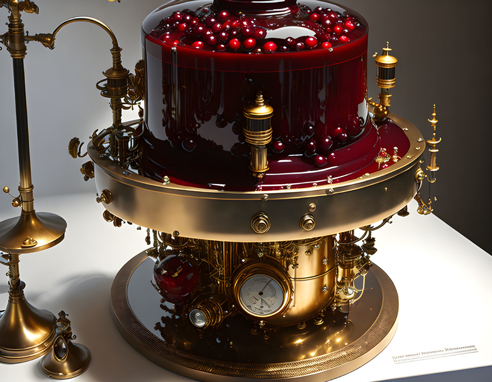 Luxurious Steampunk-Inspired Machine with Red Cherry Adornments