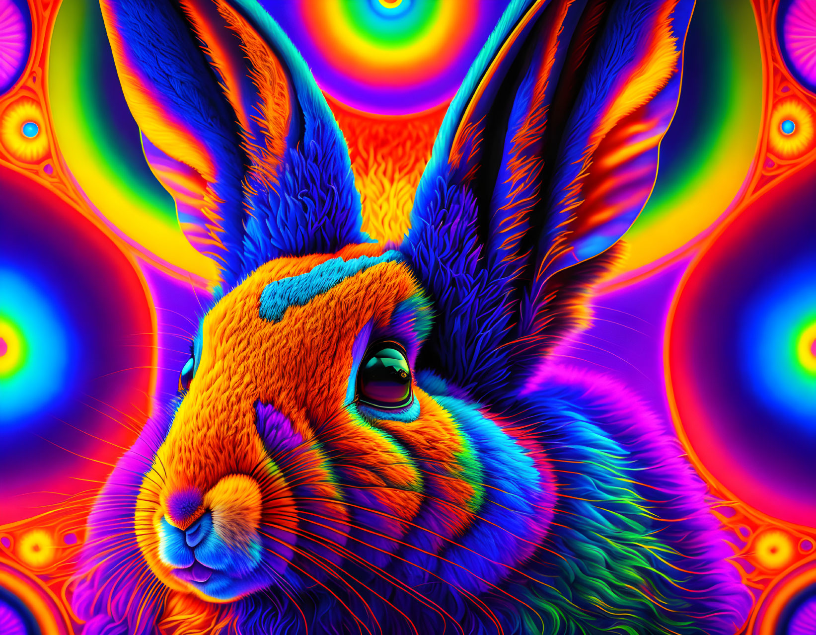 Colorful Psychedelic Rabbit Illustration with Abstract Backgrounds