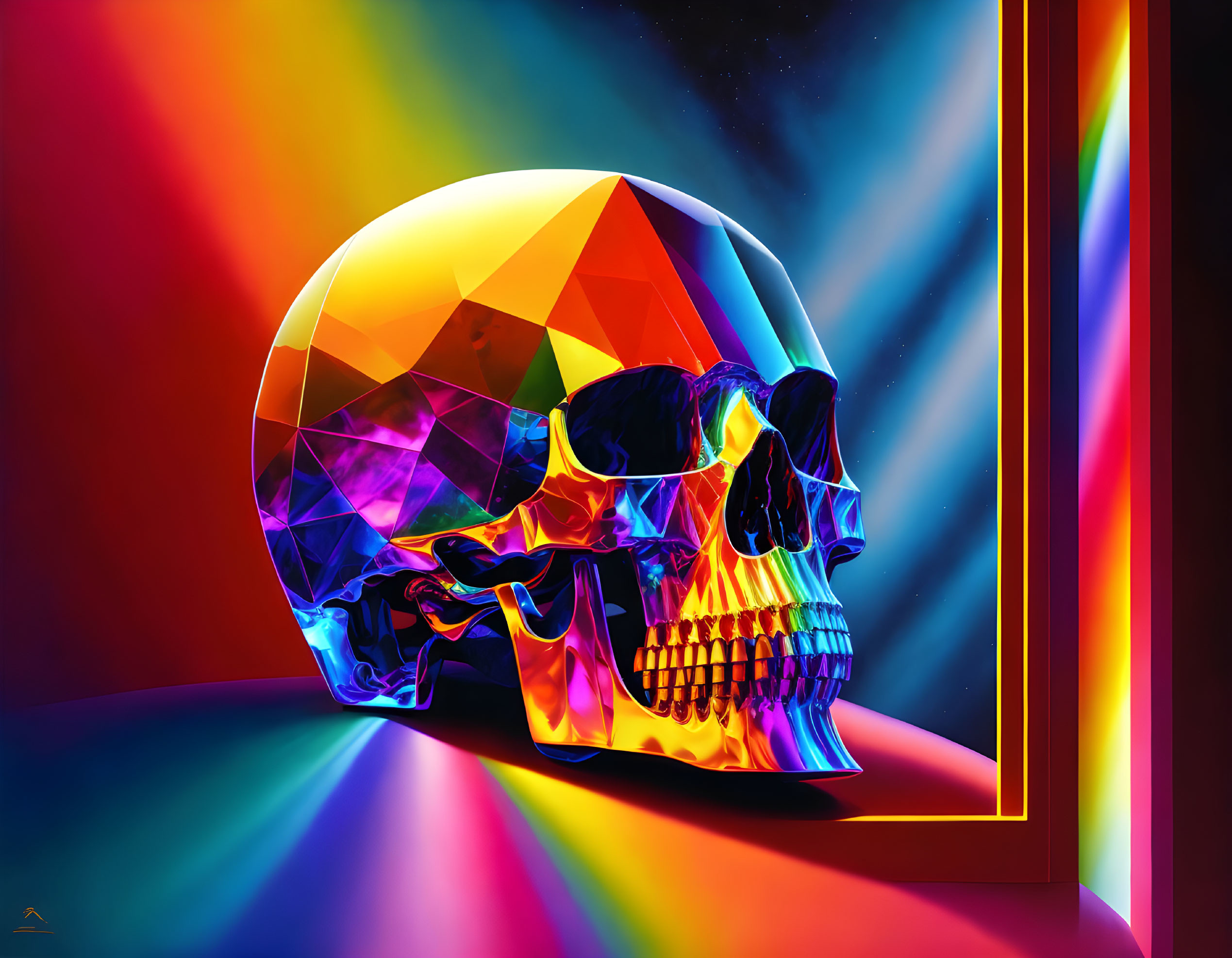 Colorful Geometric Skull Art on Psychedelic Background