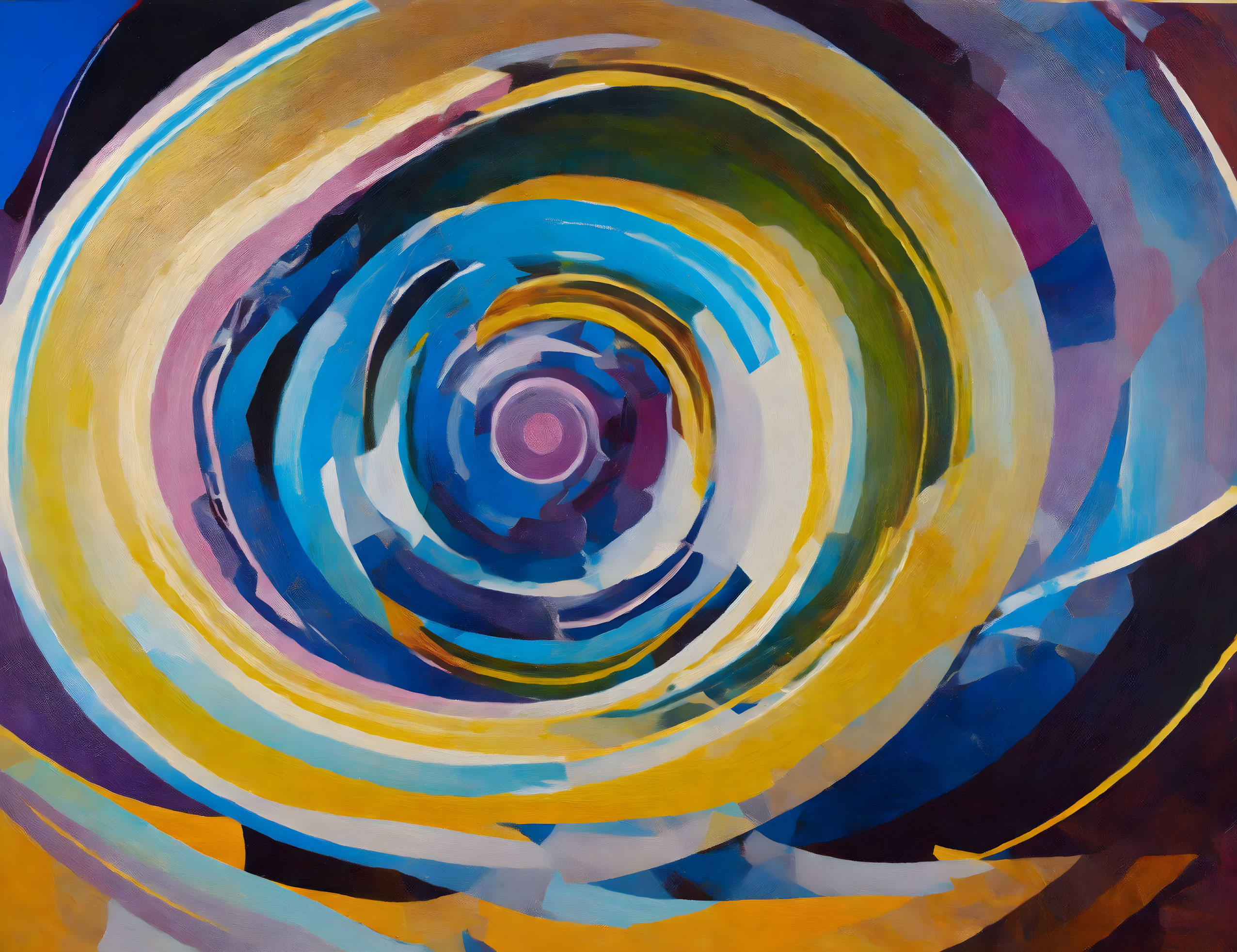 Colorful Abstract Painting: Vibrant Circles in Blues, Yellows, and Purples