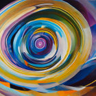 Colorful Abstract Painting: Vibrant Circles in Blues, Yellows, and Purples