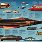 Collection of Futuristic Vehicles: Submersibles, Aircraft, and Space-bound Vessels with Unique