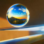 Vivid landscape reflection in spherical form contrasted with geometric shadows