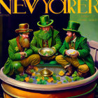 Leprechauns in Green Attire with Clovers on The New Yorker Cover