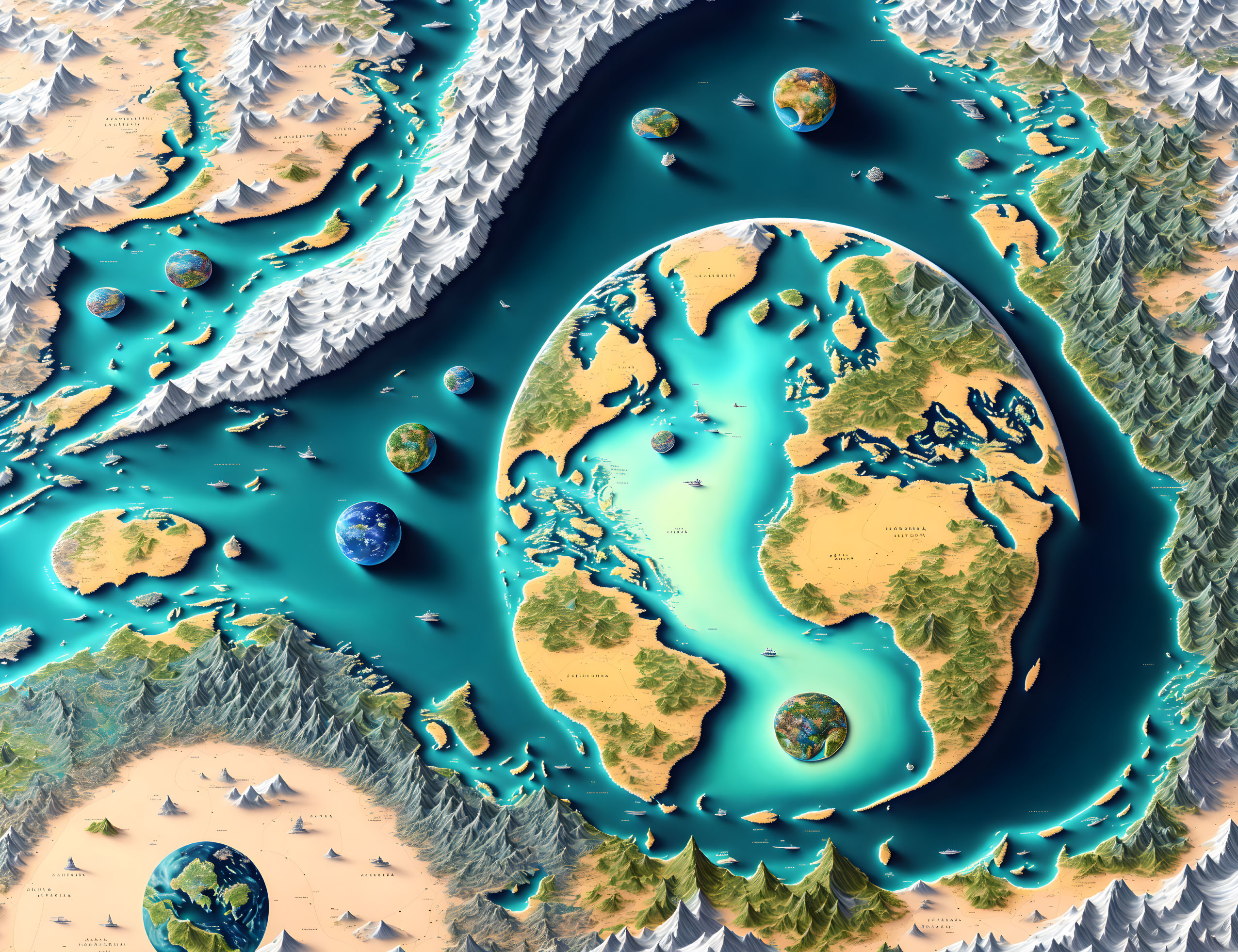 Colorful Yin-Yang Symbol on Topographic Map Artwork