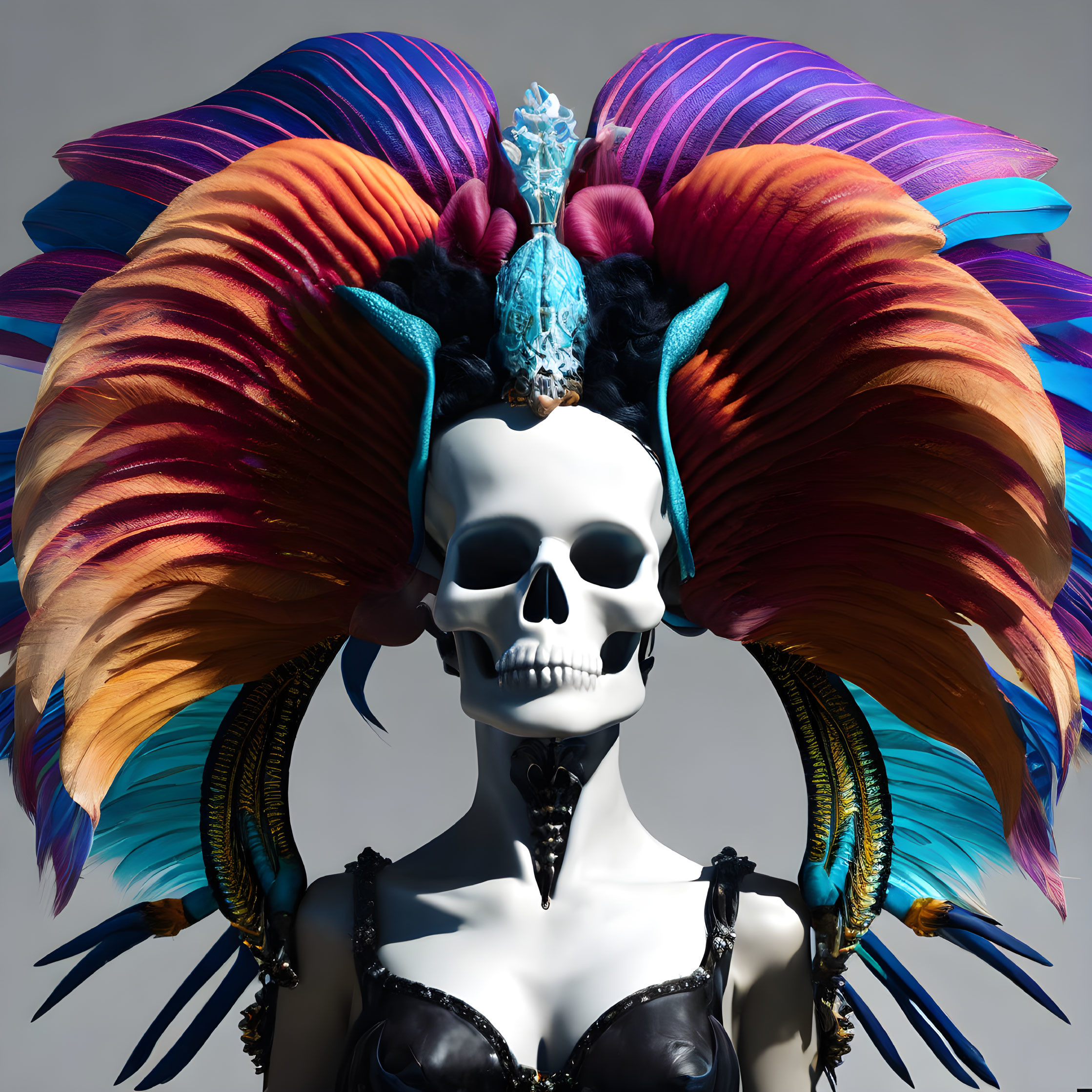 Colorful Skull Image with Ornate Headdress