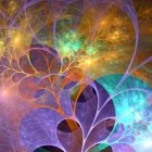 Colorful fractal art with heart shapes in blue, gold, and purple swirls