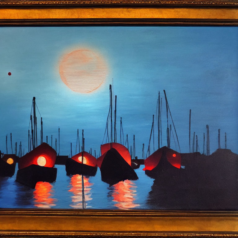 Boats at night oil on canvas 