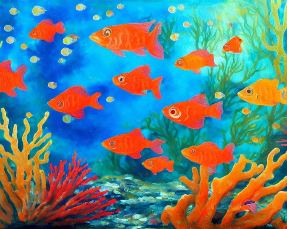 Colorful Underwater Painting: Orange Fish and Vibrant Coral Reef