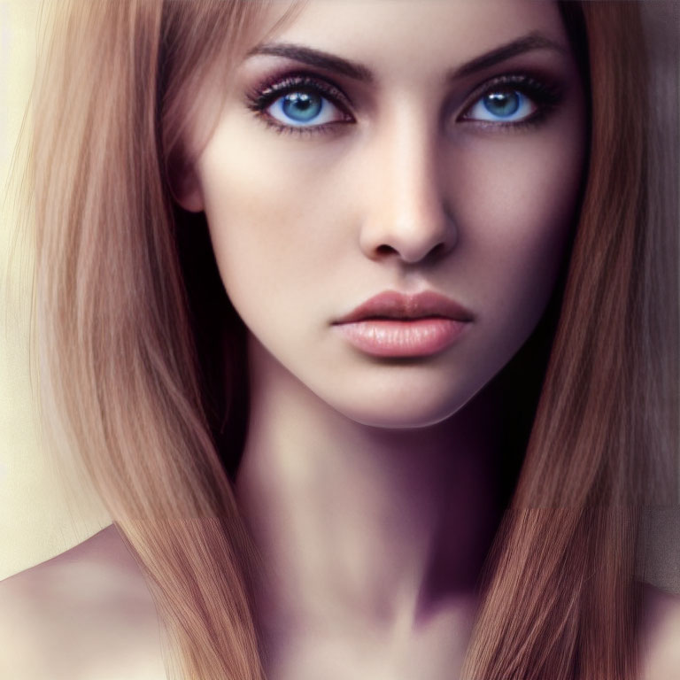 Portrait of Woman with Striking Blue Eyes and Blonde Hair