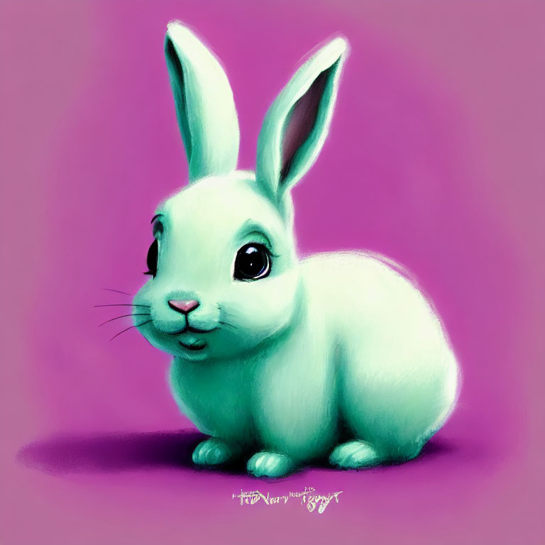 Illustration of a chubby blue rabbit on purple backdrop