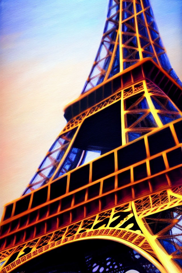 Colorful Eiffel Tower painting with textured style