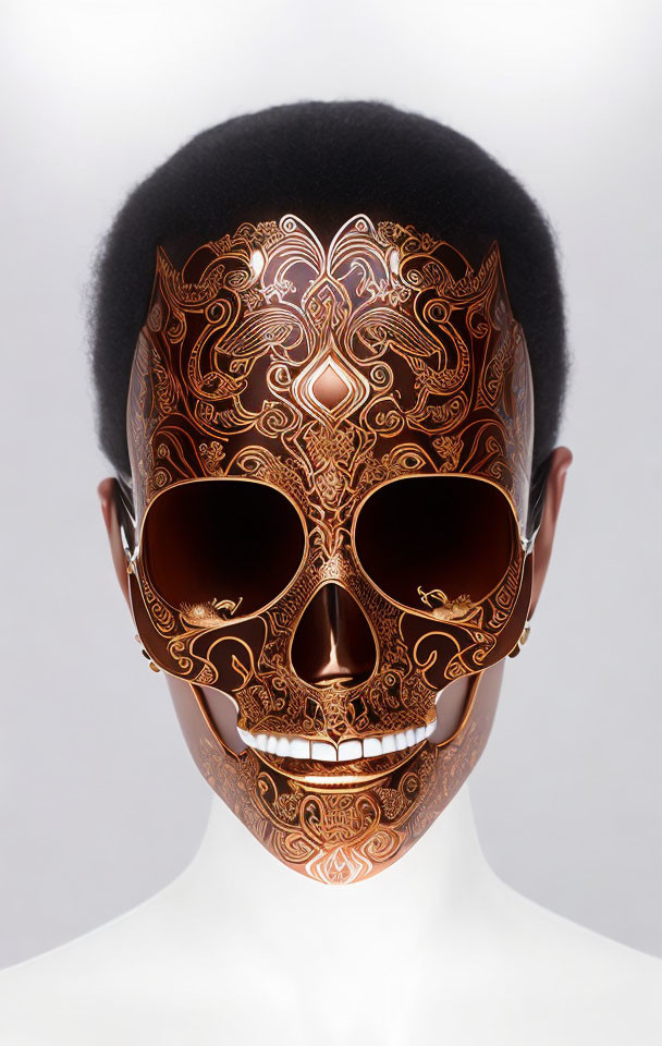 Ornate Bronze Skull Mask with Afro and Sunglasses