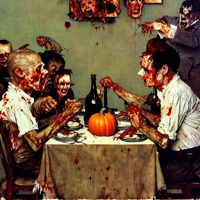 Zombie Halloween Artwork with Gory Dinner Scene