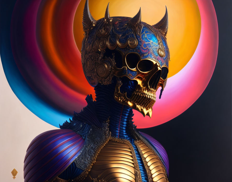 Detailed Artistic Depiction of Skull-Faced Figure in Ornate Armor