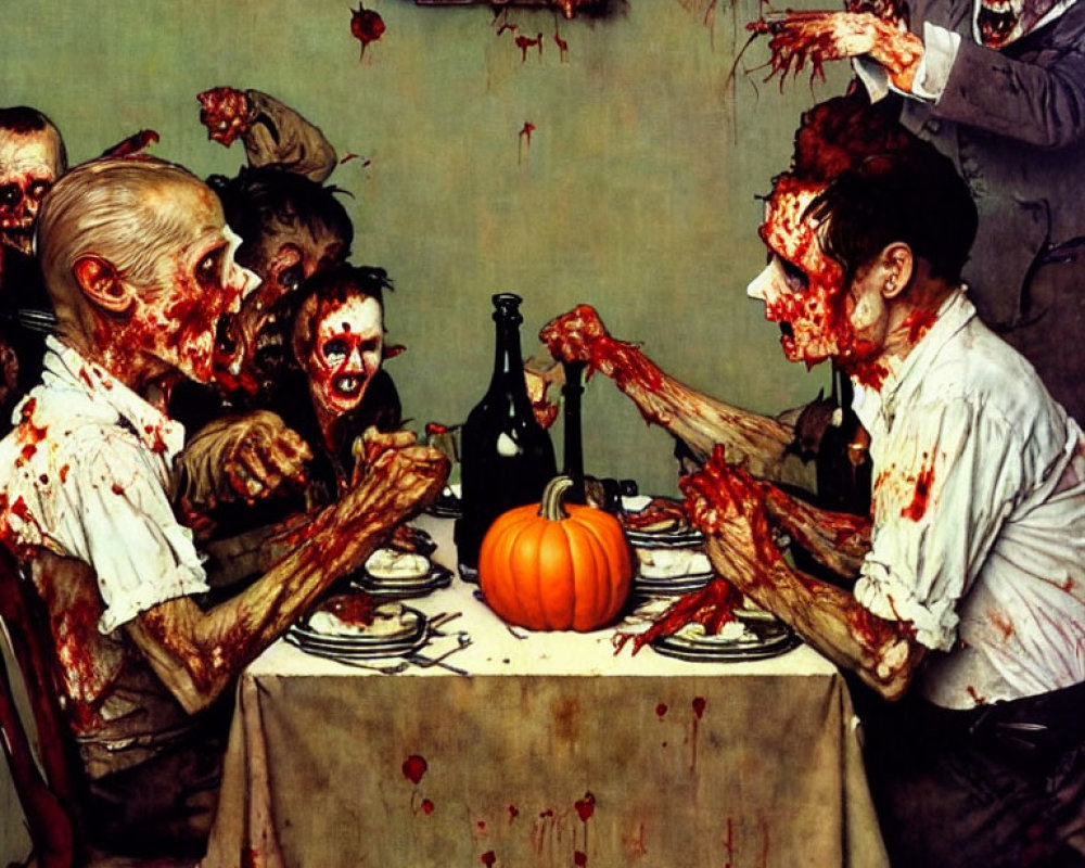 Zombie Halloween Artwork with Gory Dinner Scene