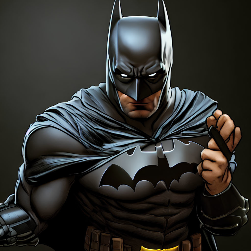 Detailed Batman illustration: clenched fist, iconic suit, dark background