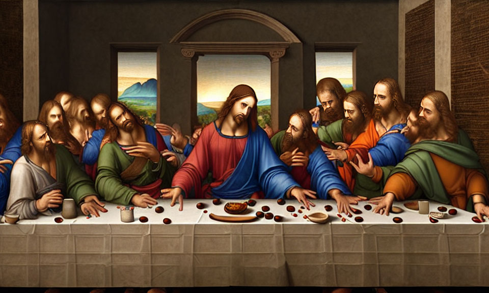 Famous painting depicting Jesus and twelve disciples at a table