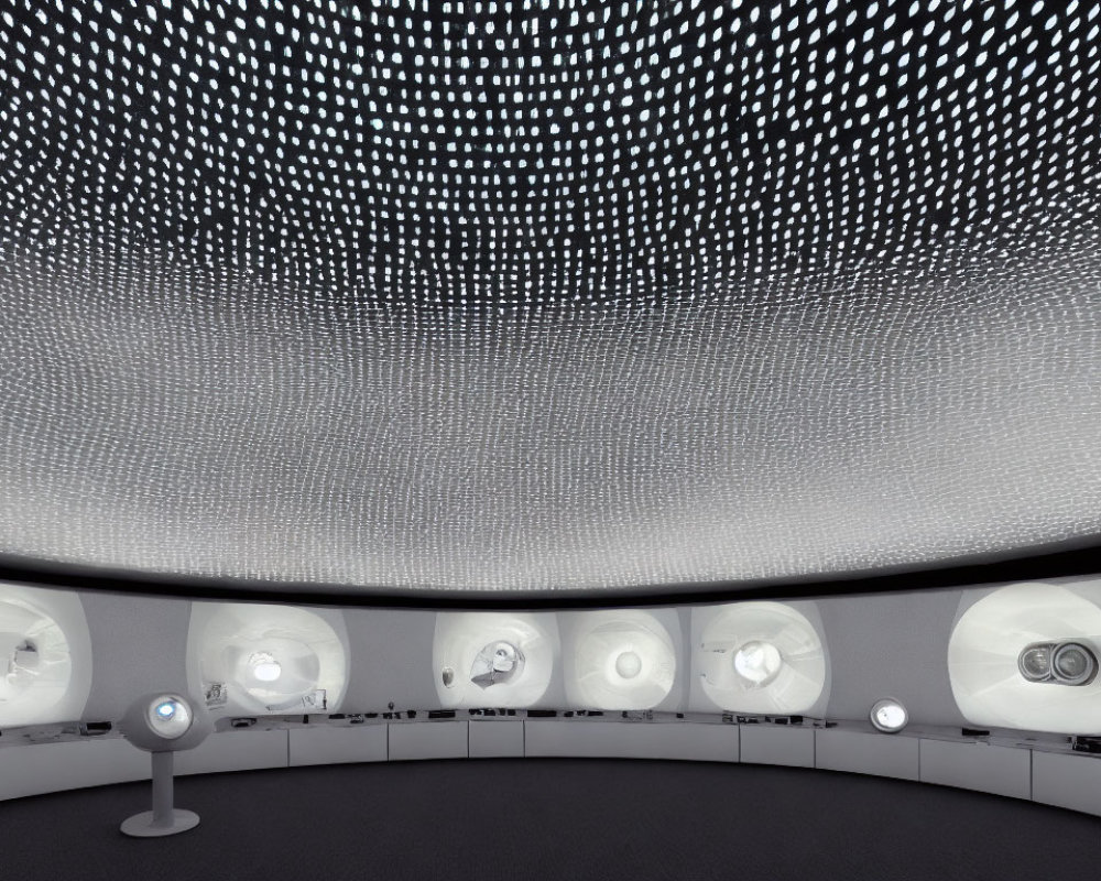 Circular Room with LED-Lit Dome & Wall-Mounted Displays