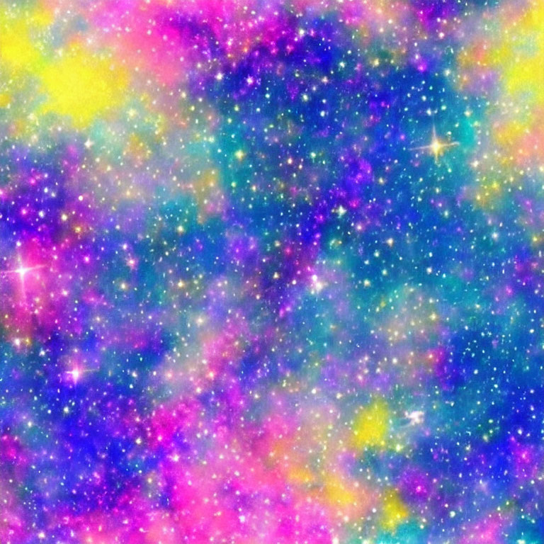 Multicolored Nebula with Stars in Purple, Blue, Pink, Yellow