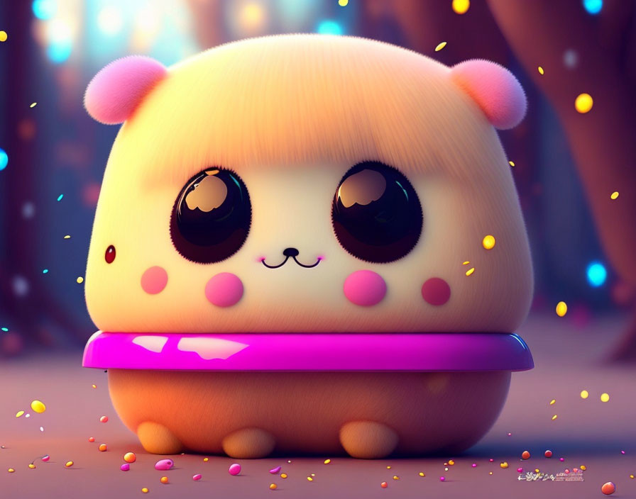 Cute bear-like character in pastel colors on sparkly backdrop