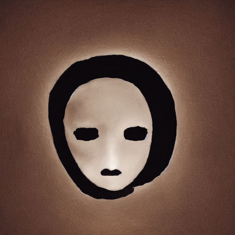 Minimalist White Mask with Black Eye Holes on Tan Background